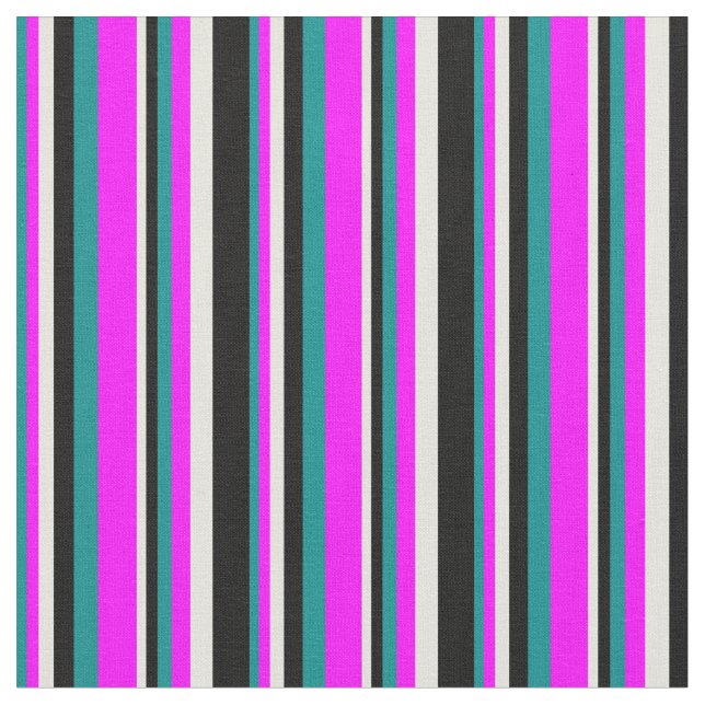Dark Cyan, Fuchsia, Beige & Black Pattern Fabric (Close Up)