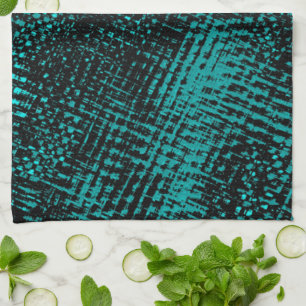 Dark cyan-green strokes criss-crossing like burlap tea towel