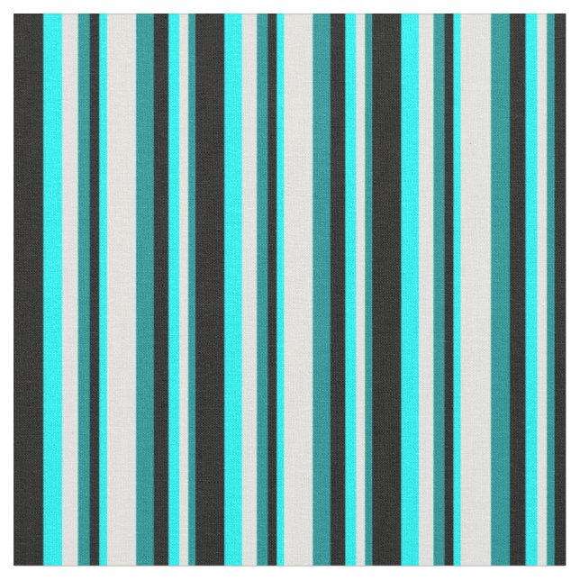 Dark Cyan, Light Cyan, Cyan & Black Lines Fabric (Close Up)