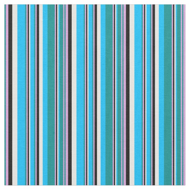 Dark Cyan, Plum, Black, White & Deep Sky Blue Fabric (Close Up)