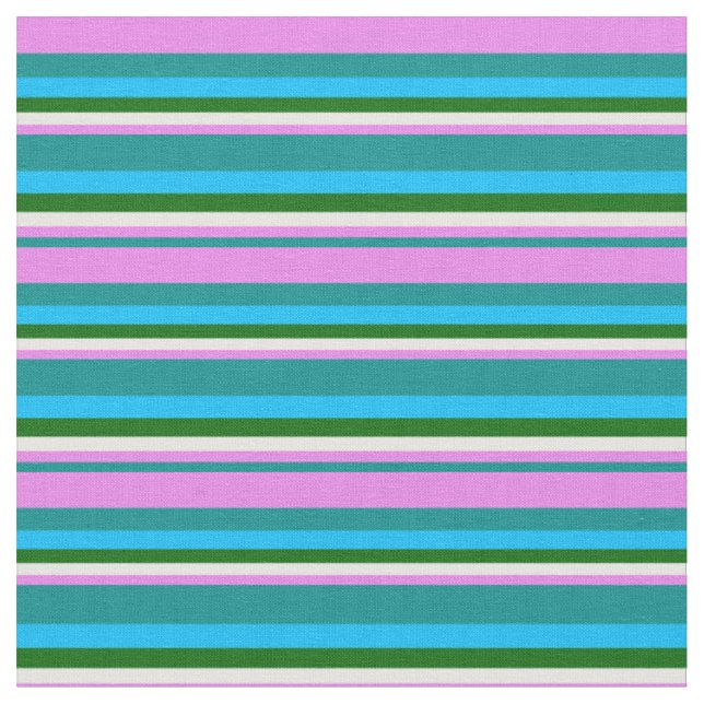 Dark Cyan, Violet, White, Green & Deep Sky Blue Fabric (Close Up)