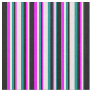 Dark Cyan, White, Fuchsia & Black Striped Pattern Fabric