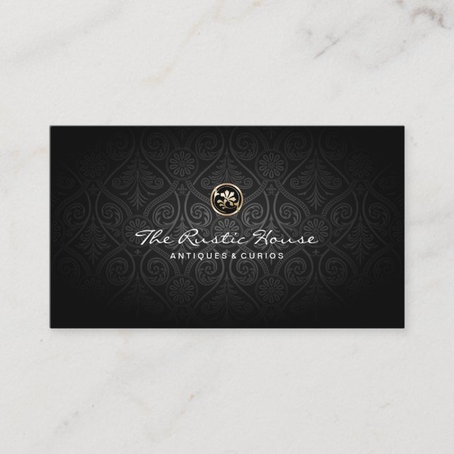 Dark Damask Pattern Retail Business Card (Front)