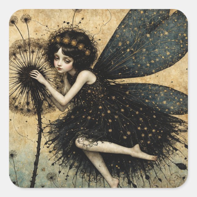 Dark Dandelion Fairy Square Sticker (Front)