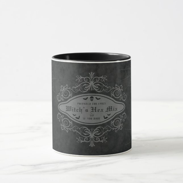 Dark Decorative Banner Witch Bats Skull Halloween Mug (Center)