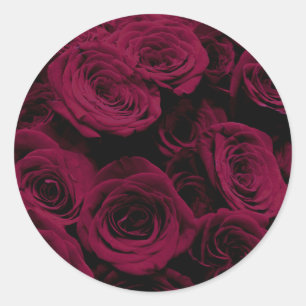 Dark deep red magenta burgundy roses  classic round sticker