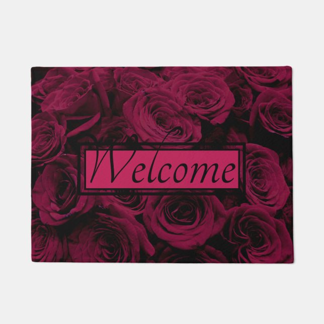 Dark deep red magenta burgundy roses  doormat (Front)