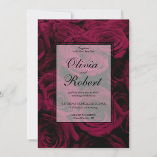 Dark deep red magenta burgundy roses invitation