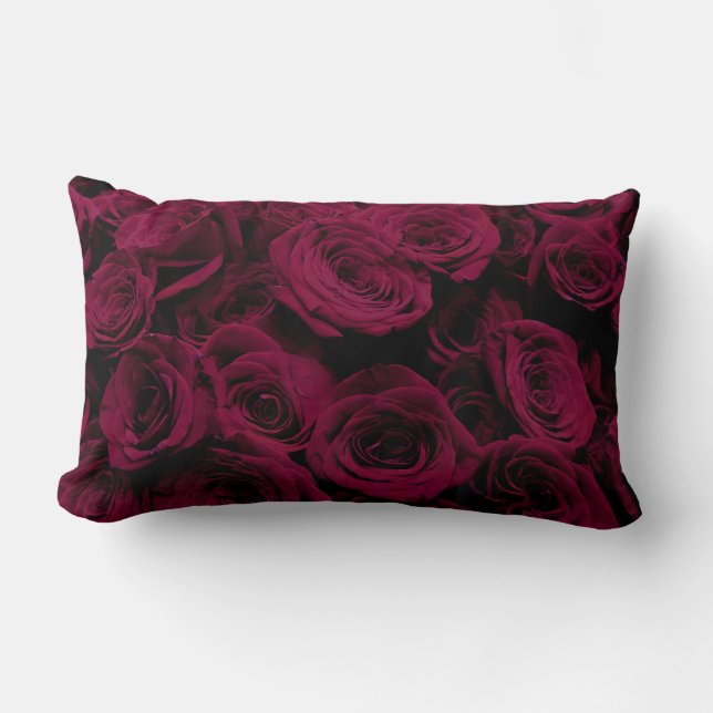 Dark deep red magenta burgundy roses  lumbar cushion (Front)