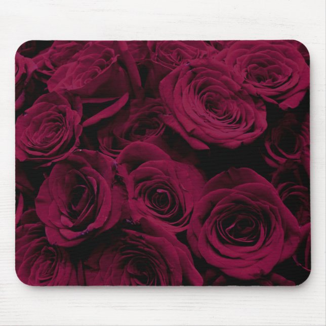 Dark deep red magenta burgundy roses  mouse mat (Front)