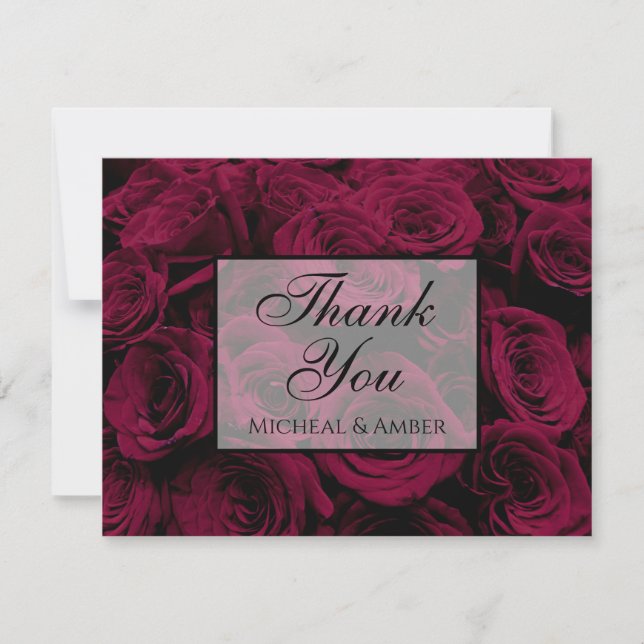 Dark deep red magenta burgundy roses  thank you card (Front)