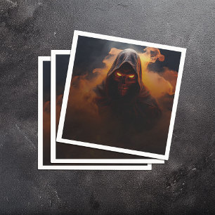 Dark demon with orange smoke halloween napkin