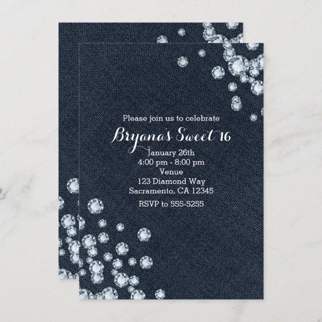 Dark Denim & Diamonds Birthday Party Invitation (Front/Back)