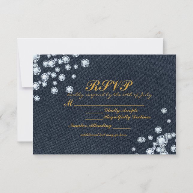 Dark Denim & Diamonds Birthday Party RSVP Card (Front)