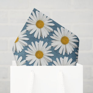 Dark Denim & White Daisy Hippie Blossoms Flowers Tissue Paper