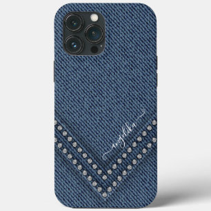 Dark Denim with V-Shape Rhinestones iPhone 13 Pro Max Case
