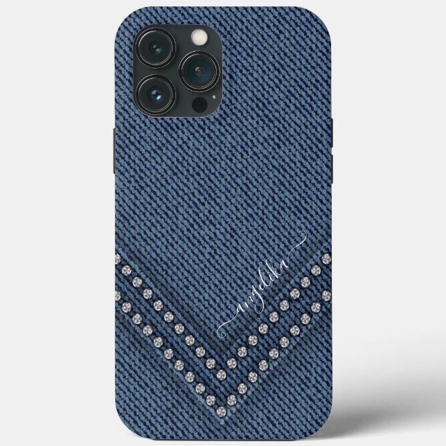 Dark Denim with V-Shape Rhinestones Case-Mate iPhone Case (Back)