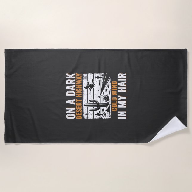 Dark Desert Highway Cactus Sunset Design_1 Beach Towel (Front)