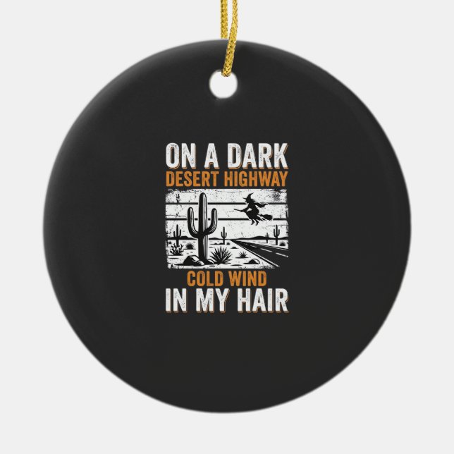 Dark Desert Highway Cactus Sunset Design_1 Ceramic Tree Decoration (Front)