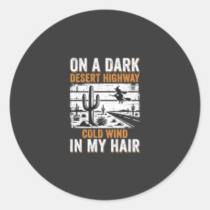 Dark Desert Highway Cactus Sunset Design_1 Classic Round Sticker