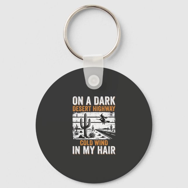 Dark Desert Highway Cactus Sunset Design_1 Key Ring (Front)