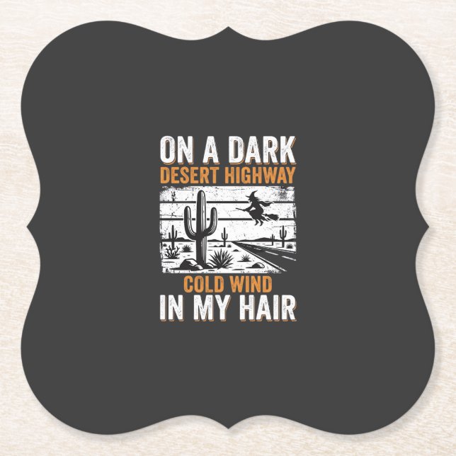 Dark Desert Highway Cactus Sunset Design_1 Paper Coaster (Front)