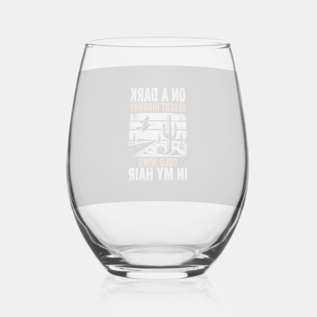 Dark Desert Highway Cactus Sunset Design_1 Stemless Wine Glass (Front)