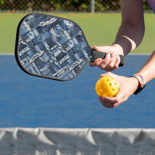 Dark Distressed Denim Patchwork And Braids Pickleball Paddle