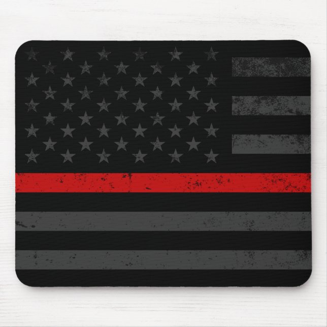 Dark Distressed Fire Fighter Flag Mouse Mat (Front)
