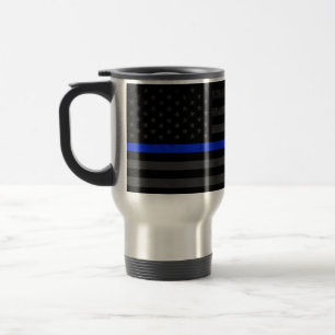 Dark Distressed Police Style American Flag Travel Mug