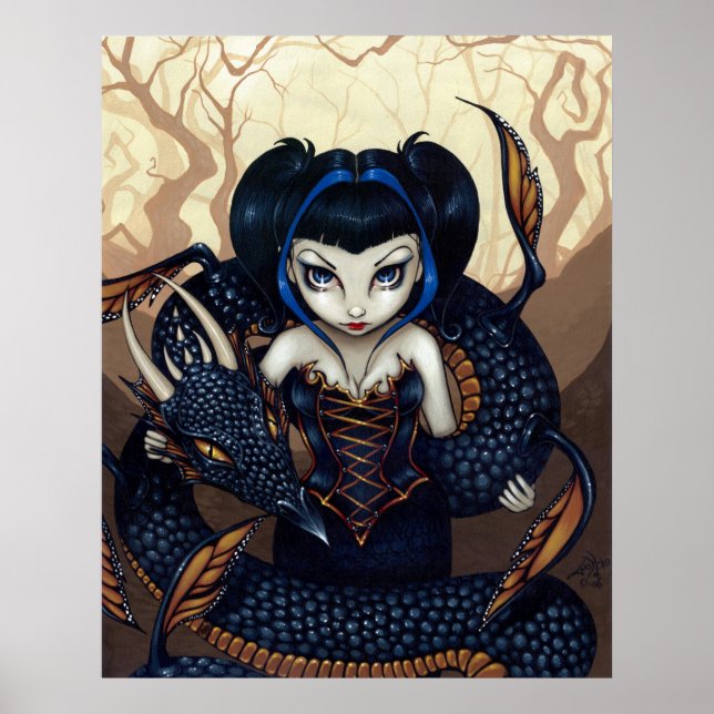 Dark Dragon ART PRINT gothic fantasy dragon art (Front)