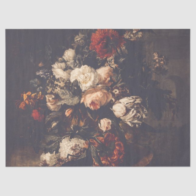 Dark Dramatic Moody Autumn Floral Wedding Gift Tissue Paper (Front)