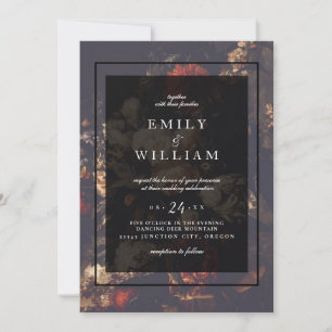 Dark Dramatic Moody Autumn Floral Wedding Invitation