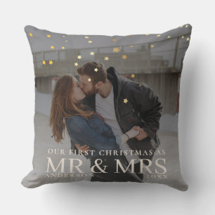 Dark Dusky Couple Photo with Stars for Christmas Cushion
