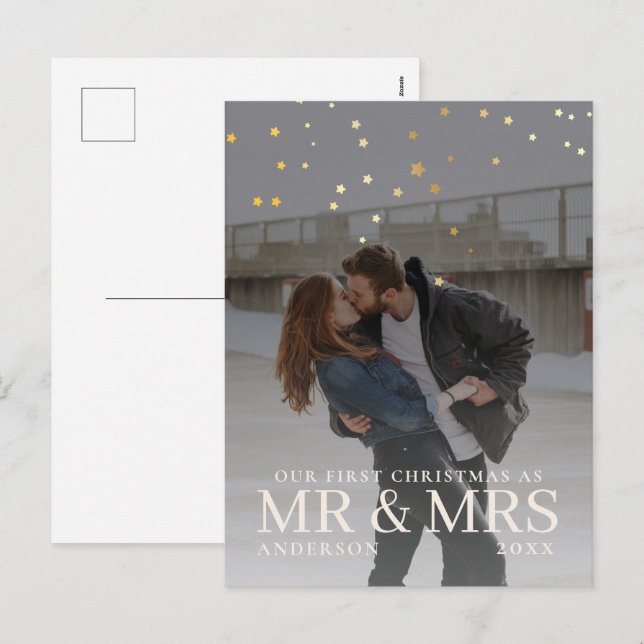 Dark Dusky Couple Photo with Stars for Christmas  Holiday Postcard (Front/Back)