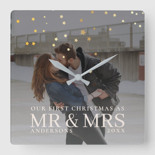 Dark Dusky Couple Photo with Stars for Christmas Square Wall Clock (Front)