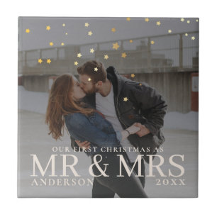 Dark Dusky Couple Photo with Stars for Christmas Tile