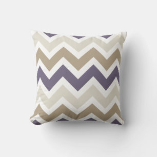 Dark Dusty Purple, Ivory, and Brown Chevron Cushion