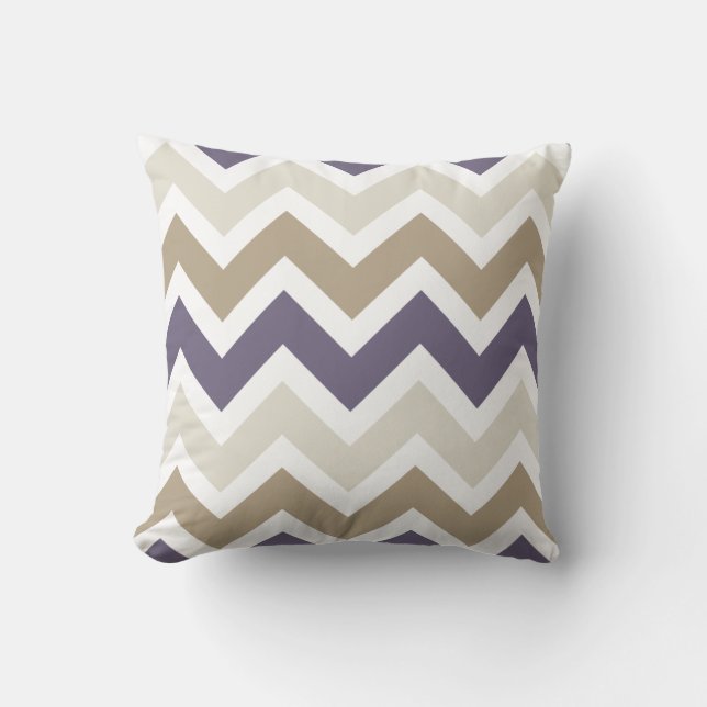 Dark Dusty Purple, Ivory, and Brown Chevron Cushion (Front)