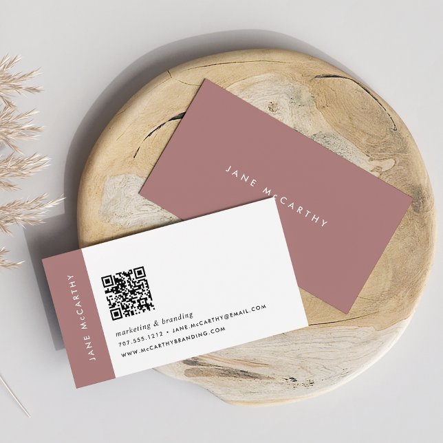 Dark Dusty Rose | Modern Minimalist QR Code Business Card (Creator Uploaded)
