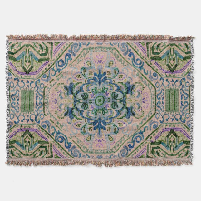 Dark Earth Damask-y Quatrefoil Throw Blanket (Front)