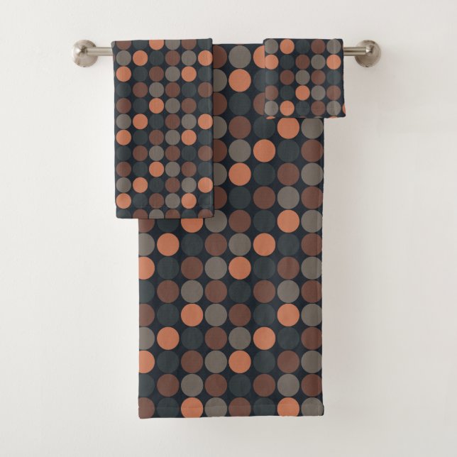 Dark Earth Geometric Circle Dots Design  Bath Towel Set (Insitu)