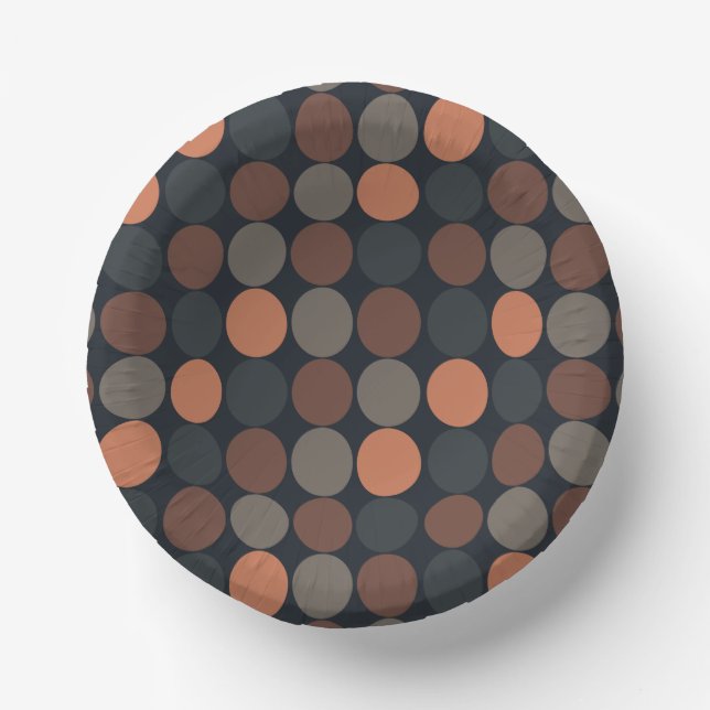 Dark Earth Geometric Circle Dots Design  Paper Plate (Front)