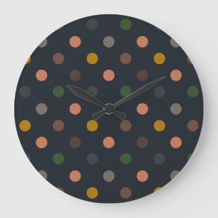 Dark Earth Tone Woodlands Polka Dots Design Large Clock
