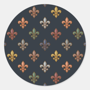 Dark Earth Woodlands Fleur-de-lis Design Classic Round Sticker