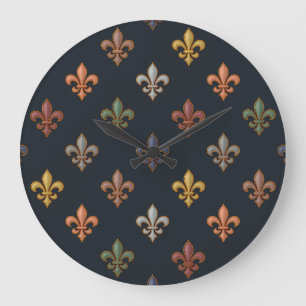 Dark Earth Woodlands Fleur-de-lis Design Large Clock