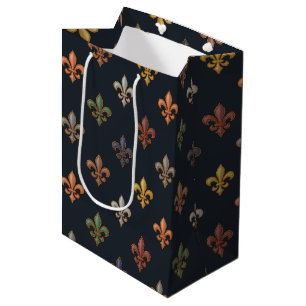 Dark Earth Woodlands Fleur-de-lis Design Medium Gift Bag