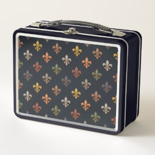 Dark Earth Woodlands Fleur-de-lis Design Metal Lunch Box