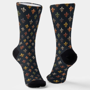Dark Earth Woodlands Fleur-de-lis Design  Socks