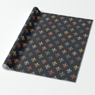 Dark Earth Woodlands Fleur-de-lis Design Wrapping Paper